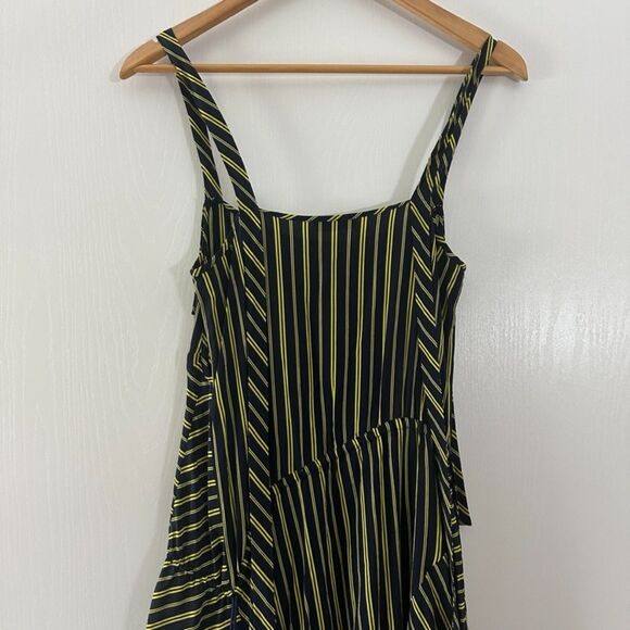Nina Ricci Striped Asymmetric Trapeze‎ Blue Yellow 100% Silk Dress Sz FR 34 US 0 - Picture 10 of 12